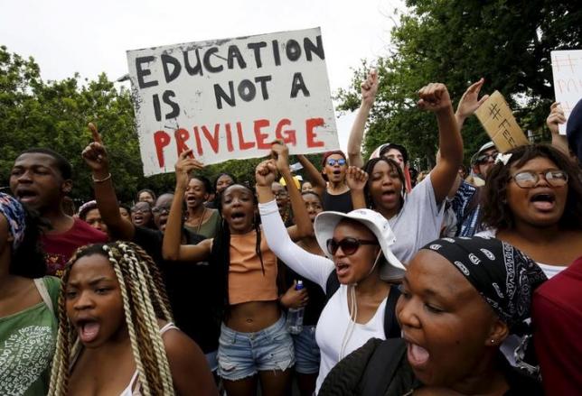 Students protest over planned increases in tuition fees in Stellenbosch, October 23,  2015. REUTERS/Mike Hutchings